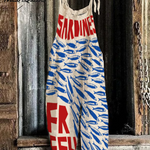 Sardines Japanese Vintage Art Linen Blend Jumpsuit