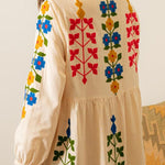 LIGHT BEIGE FLOWERS TASSEL DRESS