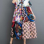 A-line Loose Buttoned Printed Split-Joint Lapel Midi Dresses Shirt Dress