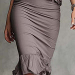 Vintage Elegant Faux-Denim Ruffle Midi Dress