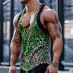 Men's Sexy U-Neck Leopard Print Cotton Blend Patchwork Tank Top