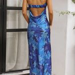 Margovil Strapless Scooped Cowl Backless Floral Print Maxi Dress