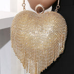 Margovil Luxury Heart Shape Rhinestones Tassel Evening Handbag