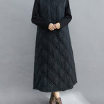 Simple Split-Joint High-Neck H-Line Quilted Midi Dress