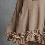 Women's Relaxed-fit Light Brown Cotton-blend V-neck Dress With Subtle Stripes