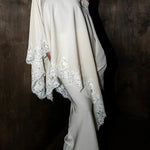 Like A Swan Lace Trim Off Shoulder Cape Top and Elastic Waist Draped Maxi Skirt Set