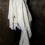 Like A Swan Lace Trim Off Shoulder Cape Top and Elastic Waist Draped Maxi Skirt Set