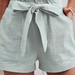 Casual Loose Solid Color Elastic Waist Tie Shorts