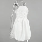 A-Line High Waisted Elasticity Pleated Pockets Solid Color Tube Mini Dresses