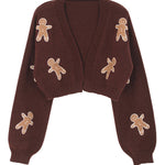 Fashionable Cookie Man Pattern Short Casual Knitted Cardigan