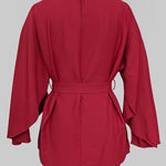 Batwing Sleeves Split-Joint Tied Waist Round-Neck Blouses&Shirts Tops