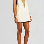 Cocktail Charm Sequin Colorblock Trim V-neck Sleeveless A-line Mini Dress