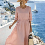 Women'S Solid Color Round Neck Loose-Fitting Vacation Dress