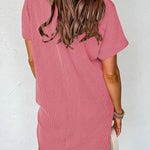 A-Line Loose Contrast Color Pockets Split-Joint Striped Round-Neck Mini Dresses