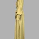 A-Line Long Sleeves Buttoned Pleated Pockets Solid Color Tied Waist V-Neck Maxi Dresses