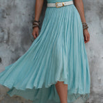 One-shoulder Pleated Chiffon Midi Dress With Belt