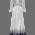 A-Line High Waisted Gradient Pleated V-Neck Maxi Dresses