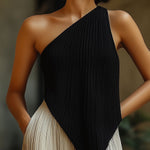 Minimalism Asymmetric Pleated One-Shoulder Top
