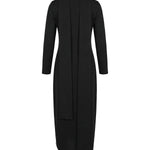 Long Sleeves Loose Asymmetric Buttoned Split-Joint Split-Side Mock Neck Maxi Dresses