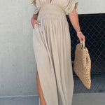SLIT V-NECK EFFORTLESS MAXI LONG DRESS (BUY 2 FREE SHIPPING)