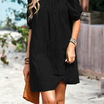 Loose Puff Sleeves Jacquard Solid Color Square-Neck Mini Dresses