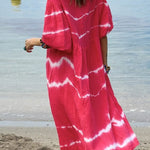 Striped tie-dye bubble half-sleeve V-neck casual dress