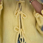 Lace Up Bow Flared Sleeve O-Neck Cardigan Sweater
