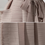 Casual Long Sleeves Loose Tied Pleated Stand Collar Midi Dresses