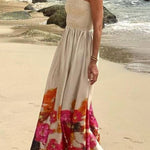 Hidden Garden Satin Floral Print Smocked Tie-up Shoulder Maxi Dress