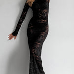 Bodycon High Waisted See-Through Solid Color Split-Joint Round-Neck Cover-Up Maxi Dresses