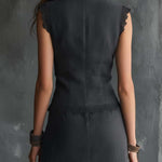 Boho Vintage Zip-Neck Sleeveless Mini Dress In Charcoal Grey