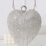 Margovil Luxury Heart Shape Rhinestones Tassel Evening Handbag