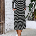 Striped hooded slim fashion long-sleeved dress