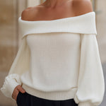 Off-Shoulder Knit Sweater With Folded Collar