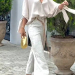 Joyful Bond Linen Blend V-neck Knotted Cuff Half Sleeve Loose Top