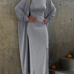 Long Sleeves Solid Color Round-Neck Inner Dress + Bodycon Outerwear Two Pieces Set