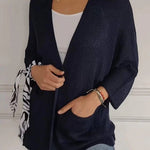 Solid Color Loose Long Sleeve Pocket Knitted Cardigan