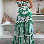 Cassie Ric Rac Trims Unique Print Halter Ring Tank and High Rise Wide Leg Pants Set