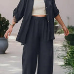 Casual Loose Solid Color Shirt Pants Set