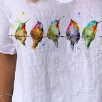 JFN Cotton & Linen Watercolor Hummingbirds Print Lounge Top