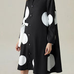 Long Sleeves Loose Asymmetric Buttoned Polka-Dot Tied Mock Neck Jackets&Coats Midi Dresses Outerwear