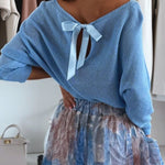 Jodie Knit Back Satin Bow Wide Neck Relaxed Sweater