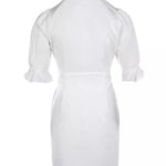 Puff Sleeves Short Sleeves Solid Color Split-Joint Lapel Mini Dresses Shirt Dress
