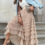 Be Your Own City Queen Tiered Elastic Waist Tulle Maxi Skirt