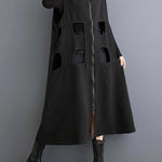 Loose Sleeveless Hollow Solid Color Zipper Lapel Midi Dresses