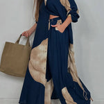 High Waisted Wide Leg Drawstring Elasticity Floral Printed Split-Joint Pants Trousers
