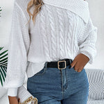 Solid Color Casual One Shoulder Long Sleeve Knitted Sweater