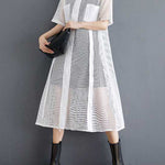 Half Sleeves Loose Hollow Solid Color Split-Joint Zipper Lapel Midi Dresses Shirt Dress