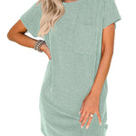A-Line Loose Contrast Color Pockets Split-Joint Striped Round-Neck Mini Dresses