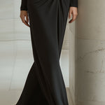 Black Asymmetric Draped Long-Sleeve Column Maxi Dress